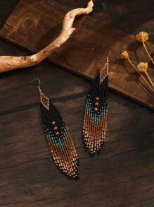 1 Pair Women Fashionable Tassel Earrings, Bohemian Style, Retro Palace Ombre Glass Bead Decor, Handmade Beaded, Elegant & Suitable For Daily Wear, Ideal Gift For Holidays