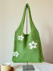 Bolsa de praia feminina Summer Flower, bolsa de crochê, bolsa de praia, bolsa de viagem de grande capacidade, bolsa de compras de malha, bolsa de ombro com capacidade para livros, adequada para estudantes universitárias, casual para mulheres, presente de Dia dos Namorados, presente de casamento, presente para professores