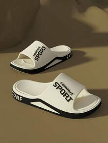 Unisex Letter Print Slides, Comfortable Wear-Resistant Odor-Resistant Fashion Slippers, Couple Indoor Bedroom Living Room Home Bathroom Shower Guest Slippers, Plus Size Men's Slippers - Multicolor - View 28