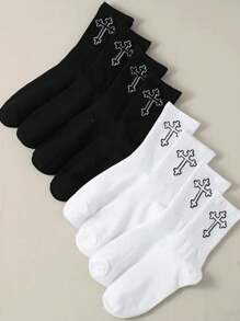 1/2/5/8/10/20 Pairs Men's Versatile Comfortable Plain Black & White Design Mid-Calf Socks, All-Season, Fall