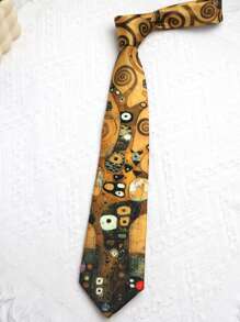 1 pièce Cravate casual imprimée à la main style peinture à l'huile, convient pour le style de rue et le port quotidien