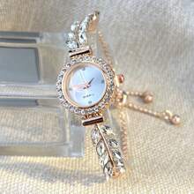 1pc Women's Bling Rhinestone Wheat Ears Alloy Watch Band, Alloy Round Case With Crystal Sunburst Dial, Classic Fashionable Sparkling Quartz Watch