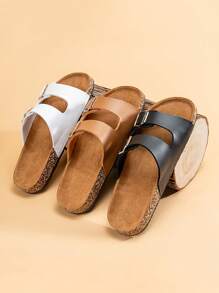 Men's Casual Slide Sandals, Fashionable Slippers, Non-Slip Solid Color Indoor/Outdoor Wear, Soft Cork Footbed Comfortable For Spring/Summer, Couples Style