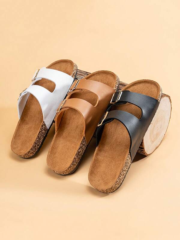 Men's Casual Slide Sandals, Fashionable Birkenstocks Style Slippers, Non-Slip Solid Color Indoor/Outdoor Wear, Soft Cork Footbed Comfortable For Spring/Summer, Couples Style