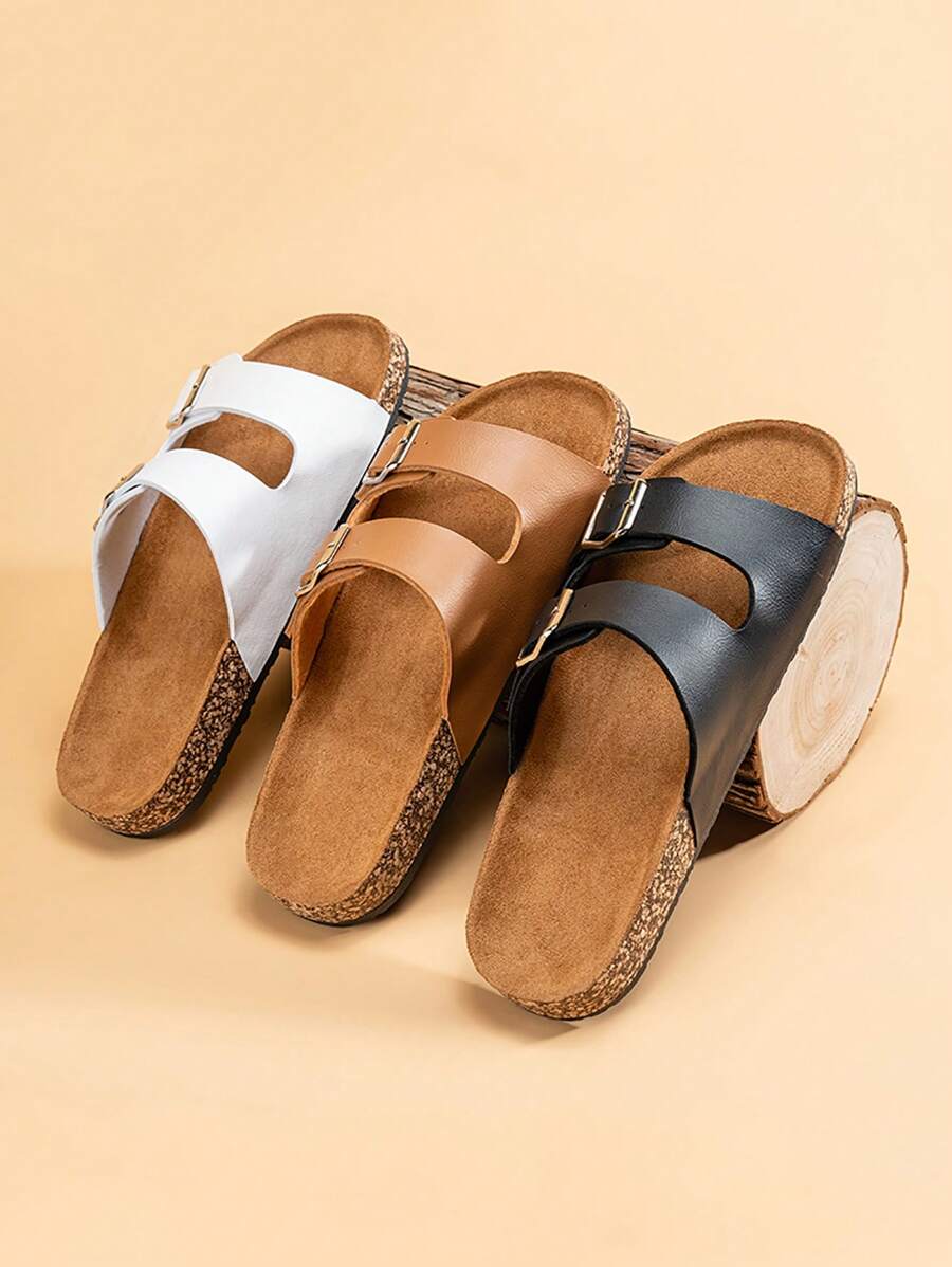 Men's Casual Slide Sandals, Fashionable Slippers, Non-Slip Solid Color Indoor/Outdoor Wear, Soft Cork Footbed Comfortable For Spring/Summer, Couples Style
