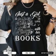 Solo Una Chica Que Ama Los Libros SVG, Lady Library, Diseño De Camia Retro De Libros, Clipart De Amante De Los Libros , Diseños De Lectura Para Maestros, Archivos De Corte - Black - View 1