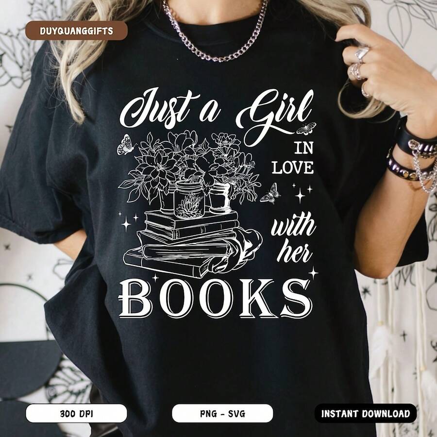 Solo Una Chica Que Ama Los Libros SVG, Lady Library, Diseño De Camia Retro De Libros, Clipart De Amante De Los Libros , Diseños De Lectura Para Maestros, Archivos De Corte - Black - View 1