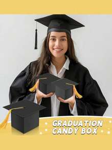 5/10/20/30/50pcs Black Bachelor Hat Graduation Candy Boxes 2025 Doctoral Cap Gift Packaging Box Black Graduation Celebration Centerpieces Chocolate Cookie Box With Tassel For Graduation Ceremony Party Supplies