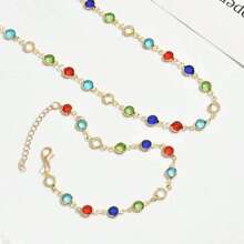 2pcs Fashionable Versatile Elegant Colorful Crystal Necklace And Rainbow Color Bracelet Set, Suitable For Dailywear, Gathering, Party, Festival Gift - Crystal Color Sequence Random