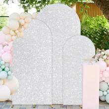 5ft/6ft/6.6ft/7.2ft Silver Arch Cover Sequin Backdrop Cover Round Top Chiara Backdrop Stand Cover For Wedding Birthday Party Photography Decoration (Arch Stand Not Included)