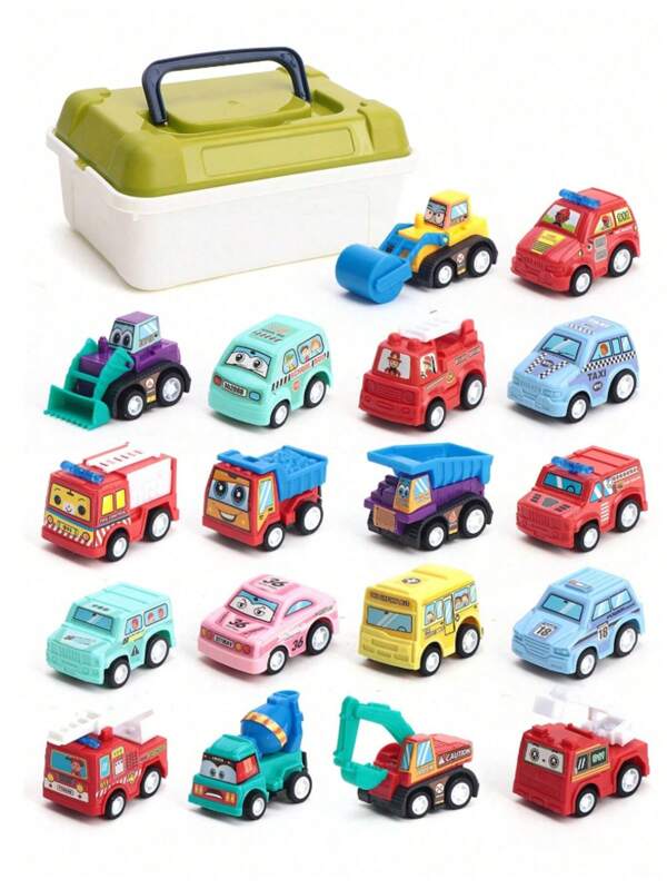 1 Set Of Small Toy Car Set, Construction/Fire/City Service Vehicle (Random Color), With Storage Box, Birthday/Christmas Gifts For Boys And Girls