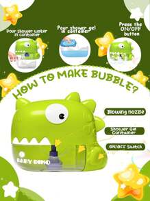 1 pieza Máquina de burbujas automática con forma de dinosaurio, juguete interactivo con música eléctrica para el baño de niños, regalo familiar neutro en género