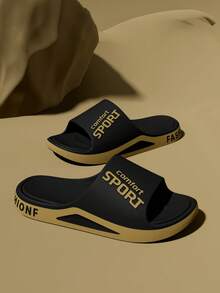 Unisex Letter Print Slides, Comfortable Wear-Resistant Odor-Resistant Fashion Slippers, Couple Indoor Bedroom Living Room Home Bathroom Shower Guest Slippers, Plus Size Men's Slippers - Multicolor - View 47