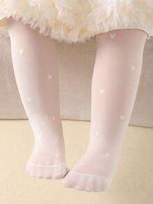 女婴连体透明打底裤，米色心形提花图案 | 柔软舒适的天鹅绒 | 轻盈透气 | 适合春夏季