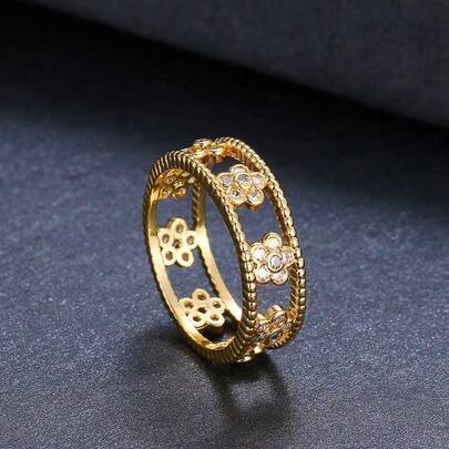 1pc Five-Leaf Clover Hollow Unique Design Women Finger Ring Jewelry