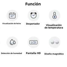 Reloj despertador digital mini con medición de temperatura, humedad del aire, hora, sonido de alarma, con imanes y ventosa, pantalla LCD para pared, 12/24H, a pilas