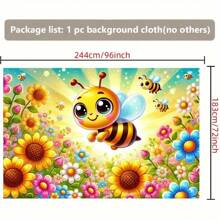1pz, 2D Banner Happy Bees And Vibrant Flowers Decorative Wall Hangings, Bedroom Polyester Mulch Home Office Outdoor/Holiday Decorations, Holiday Gifts, Happy Birthday Party Background Cloth Photo And Photography Props Decorative Banner Flags