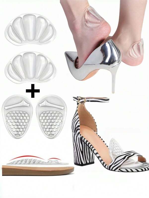 2 pezzi / set Solette per scarpe tacco alto - Cuscinetti antiscivolo in silicone comfort, Cuscinetti regolatori di taglia invisibili, Protettori anti-attrito per il tallone