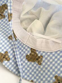 1 pièce Chapeau seau à large bord avec un design mignon d'ours en peluche à carreaux, chapeau d'été polyvalent de protection contre le soleil pour femmes