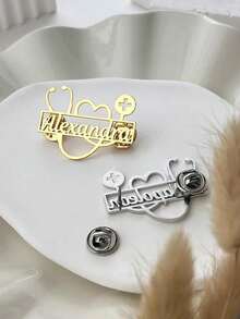 Custom Name Brooch, Personalized Name Brooch Stainless Steel Silver Gold Color Stethoscope Brooch Women's Jewelry, Doctor Gift, Mother's Day Gift - Multicolor - View 5