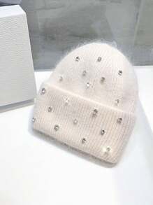 1pc Heavy Sequin Accent Rabbit Fur Knitted Hat For Women, Warm & Thick, Fashion & Versatile, Autumn/Winter