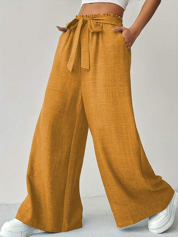 Artistic Style Casual Pants, Solid-Color Commuting, Fashionable, Comfortable And Versatile Women's Wear, High-Waisted, Figure-Hugging And Wide-Leg Pants