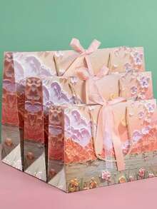 “1 个月光花开艺术手提袋 - 男士/女士节日和生日礼物包装，创意设计的纪念品礼品纸袋” - 淺粉色 - 查看 2