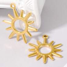 2pcs Minimalist Stainless Steel Heart & Asymmetric Geometric Sunflower Pendant Accessories, Necklace & Earrings Crafting DIY Jewelry Charms, Gold/Silver Plated