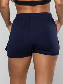 LOT FITNESS Women's Navy Blue Loose Shorts With Pocket For Running - Navy Blue - View 2
