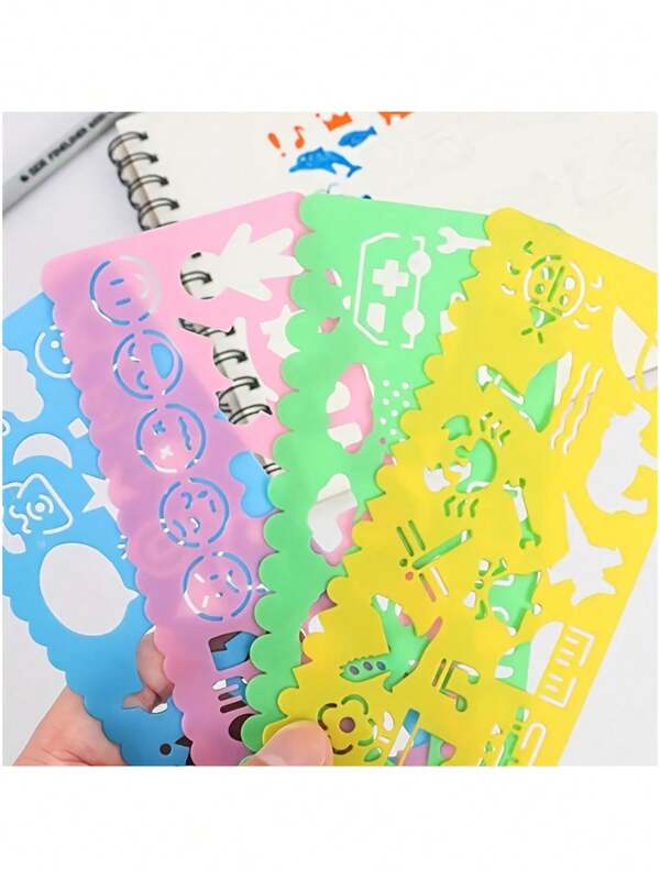 4pcs Cute Drawing Tool Template Set, Multi-Functional Patterned Ruler, Cartoon Drawing Template, Small Art Drawing Tools, School Stationery, Art Supplies, School Supplies,Back To School