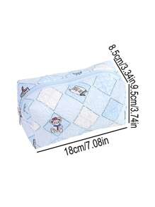 1 Pc Delicate Square Plaid Pencil Case, Creative And Cute Bear, Bow, Business Card Pattern, Fashionable And Portable Large-Capacity Storage Bag, Desktop Item Storage, Suitable For Storing School Supplies, Carry-On Items, Back-To-School Necessities, Suitable For Special Gifts For Classmates,Pencil Pouch,School Bag