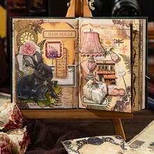 1 本剪贴簿，共 192 页，遥远的歌声系列，复古棕色可书写烫印材料书，剪贴簿用品笔记本配件，装饰笔记本垃圾杂志 DIY 个性化拼贴书，学校用品，返校