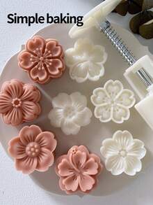 4pcs 3D Stereoscopic Floral Pattern Cake Mold Set, Birthday Gift Baking Kit, Bento Supplies, Handmade DIY Cookie Cutter, Cake, Cookie, Embossed Cookie Cutting Mold, Holiday Party Mooncake Stuffed Bun Kitchen Tools, Parent-Child Baking Supplies. Mid-Autumn Festival Chinese Pastry Tools. Mooncake Mold Set Cookie Shaper.