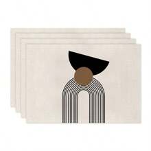 1pc/4pcs/6pcs Daily Use Decorative Placemats, Black And White Geometric Linen Placemats, Dirt-Resistant Placemats, Suitable For Home, Restaurant And Cafe, Dining Table Decor, Home Goods