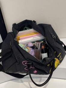 Thickened Canvas Cartoon Graffiti With Childlike Patterns, Wear-Resistant, Multi-Level, Large Capacity, Ultra Light, Foldable, Multifunctional, Zippered Shoulder Crossbody Handbag, Travel Bag, Luggage Bag Bag For School School Accessories School Stuff