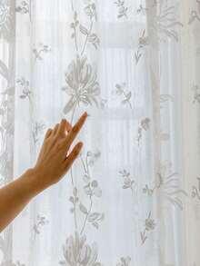 1pc Elegant White Floral Striped Curtain, Rod Pocket Design, Suitable For Living Room, Balcony, Bedroom, Hotel, Kids Room, Office Window Decor - White - View 9