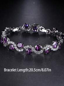 Pulsera elegante y lujosa en forma de S con circonita sintética ovalada de color púrpura, elegante para usar en el trabajo o en fiestas como accesorio