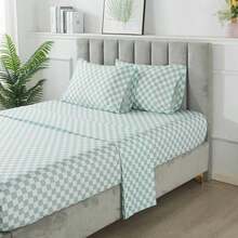 7-Piece Reversible Bed In A Bag Comforter Set With Sheets, Blue Floral, Queen - Sage - 查看 4