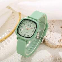 1 pieza Reloj de pulsera de cuarzo con correa de silicona colorida, de moda y sencilla, para mujer/estudiante