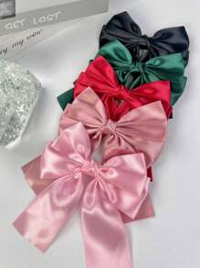 5pcs Women's Solid Color Bow Hair Clips, Elegant Satin Bow Hair Clips For Ponytail, Top Clip, Gift For Valentine's Day Claw Clips Hair Claws Hair Barrettes