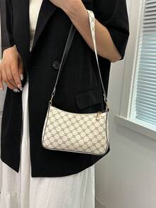 全新时尚女士单肩包腋下包，拉链开合，PU 花卉面料