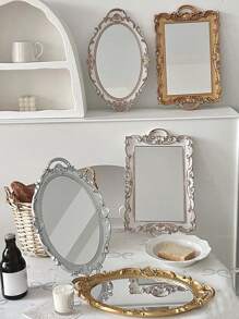 1 pieza Bandeja decorativa de estilo vintage desgastado, tipo Ins, bandeja de plástico para postres, bandeja de espejo, bandeja de tocador, bandeja de decoración real, accesorio para bodas, accesorio de fotografía, organizador de joyas, bandeja DIY hecha a mano para velas y perfumes, bandeja de exhibición de floristería, decoración del hogar (pintura desgastada, efecto de graffiti aleatorio) para organizador de almacenamiento de mujeres, artículos esenciales de viaje, regreso a la escuela, almacenamiento de dormitorio, decoración de otoño