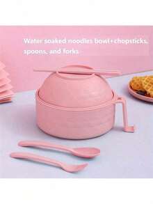 1 套 19 厘米 * 17 厘米拉面碗，耐热，易清洁拉面炊具，微波炉适用面碗，配有勺子、筷子和叉子，非常适合露营、房车、厨房、宿舍、学校用品 - 彩色 - 查看 5