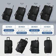 Bolsa de lona con ruedas y asa de 76 cm (30 pulgadas), bolsa de viaje plegable con ruedas de poliéster para hombres y mujeres, color negro - 30" negro - Ver 5