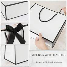 2pcs/12pcs Set Elegant Gift Bags With Bow Ribbon - Large Capacity White Paper Tote Bags, For Halloween, Thanksgiving, Christmas, New Year, Wedding, Birthday, Simple Solid Color Shopping Bags, Small Business, Bridal Shower, Housewarming, Holiday Party Supplies