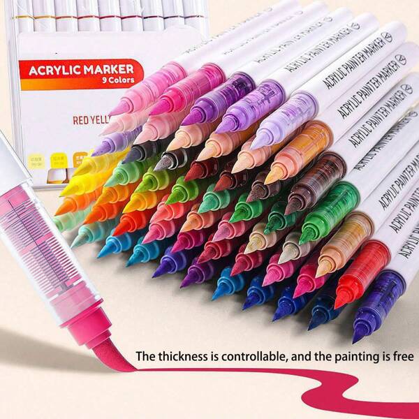 126 Color Automatic Ink Control Acrylic Paint Markers, Soft Head Large Capacity Simple Macaron Skin Color Gray Brown Colorful Black Coloring Book Filler Pen Student Painting Cartoon Cartoon Character Color Pen Color Impermeable Paper Art Diy Graffiti Painting Color Paintbrush Stone Glass Ceramic Metal Available Marker