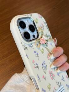 1 pieza Funda de teléfono con lazo floral DIY, compatible con iPhone 16 Pro MAX/15 Plus/14/13/12/11 Series, con características de absorción de impactos, antideslizante, ligera, diseño de moda, funda protectora suave con cojín de aire de alta calidad, unisex, regalo perfecto para ti, novia, mejor amiga, familia, resistente al agua, anti-caída, anti-arañazos - Concha + Arco - Ver 8