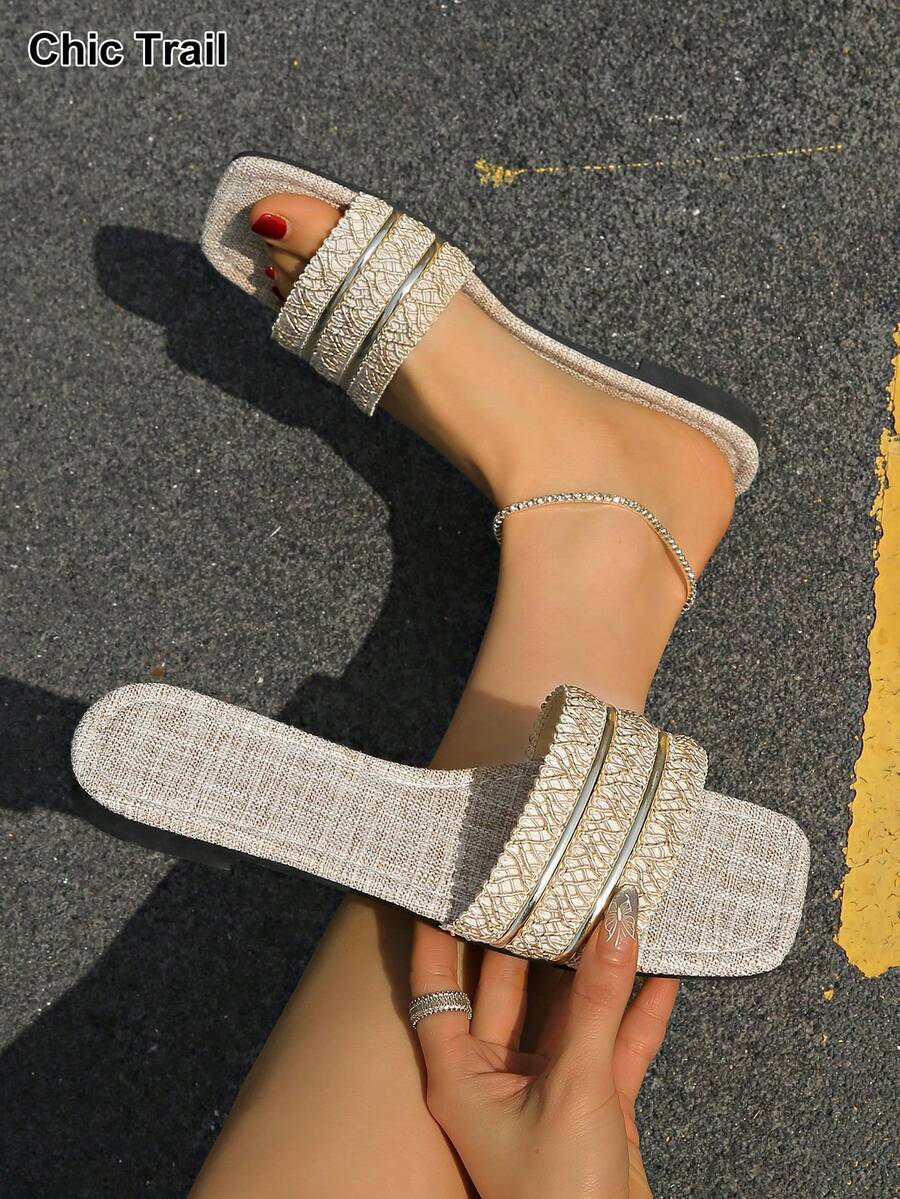 Casual Strap Flat Sandals, New Summer Fashion Open-Toe Slippers For Women, Outdoor Ladies - Silver - View 1