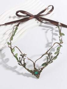 1 件复古乡村叶冠头饰，自然花卉头饰，适合表演、婚礼、派对、旅行、摄影装饰、骄傲月、返校、感恩节、圣诞节、万圣节节日礼物 - 墨綠色 - 查看 8