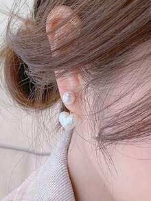 Modern Love Style Pearl Earrings - trắng - Xem 3